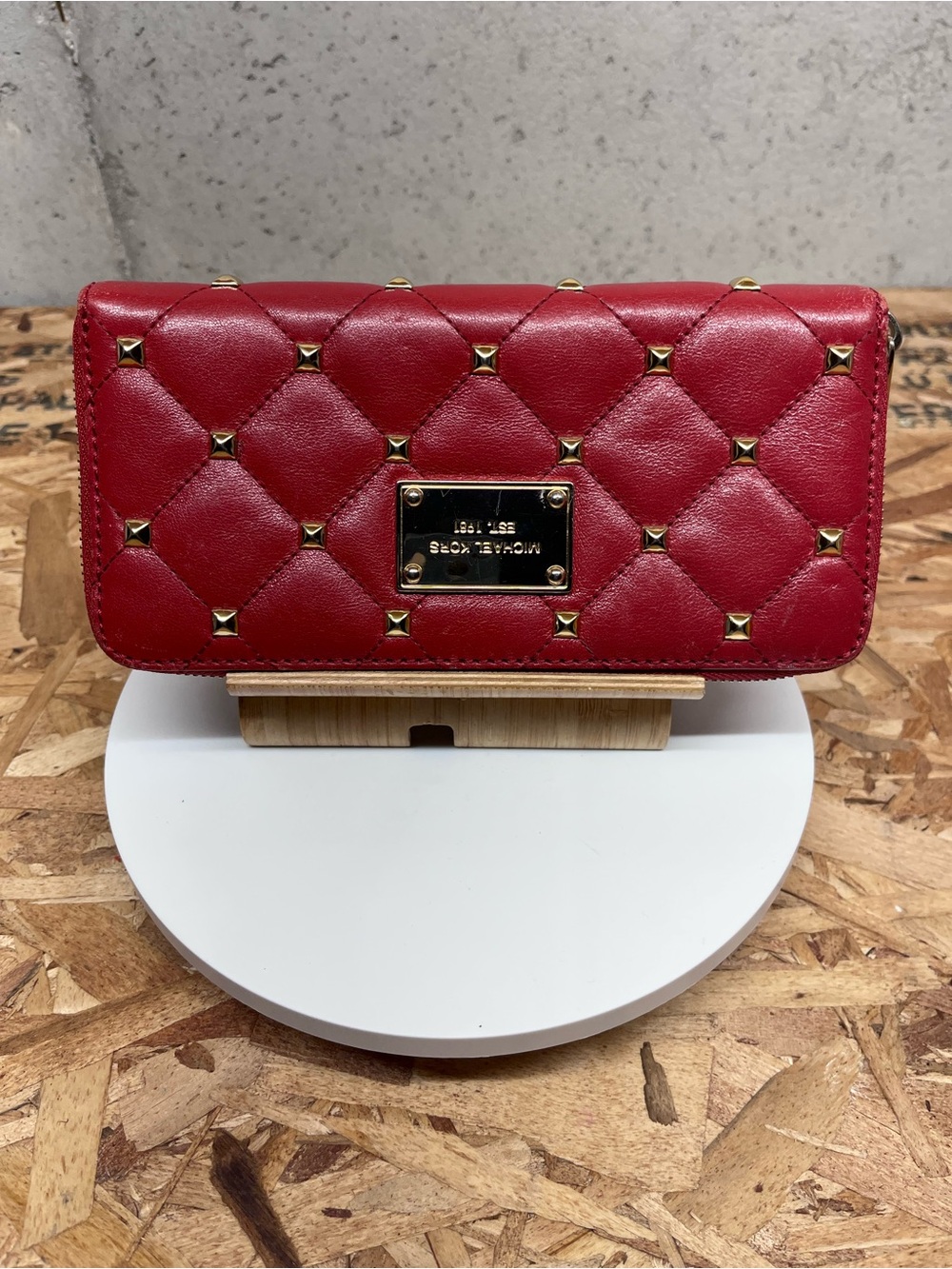 Michael Kors Red Quilted Wallet with Gold Stud Detail